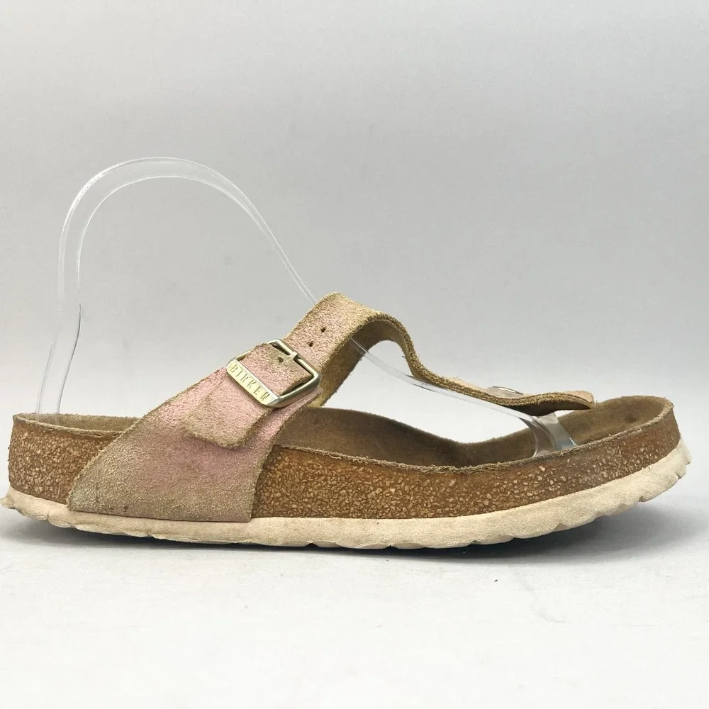 Birkenstock Gizeh Sandals Womens 38/ 7 Shoes Thong Slide Pink Suede Slip On Flat